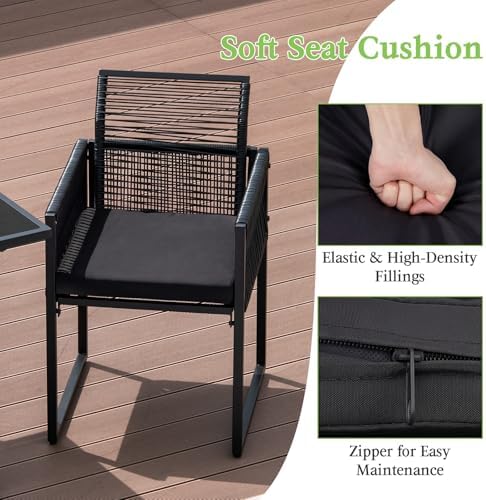 Tangkula 3 Pieces Outdoor Dining Set, PE Rattan Patio Furniture Set with Fold...