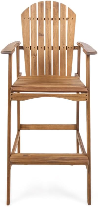 Saiveina Outdoor Acacia Wood Adirondack Barstools, Set of 2, Natural Stained