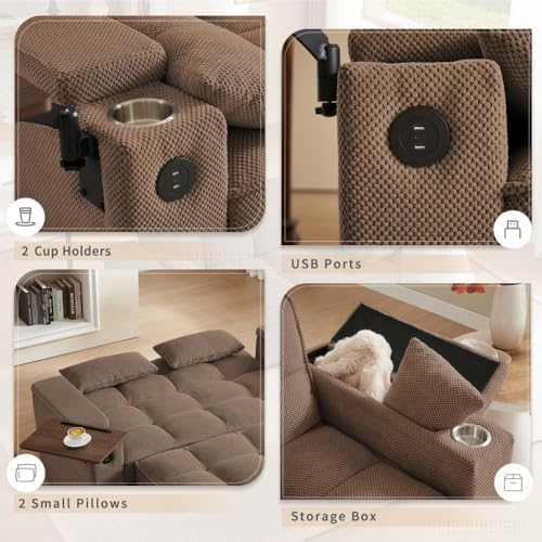 oaaktu ﻿ Large Size Convertible Sleeper Sofa Bed,Polka dot Velvet Pull Out Fu...