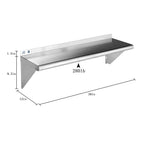 ROCKPOINT Stainless Steel Shelf 12 x 30 Inches 280lb, 2 Pack NSF Metal Commercial Shelves Wall Mount Floating Shelving with Backsplash for Restaurant, Kitchen, Home and Hotel, Silver
