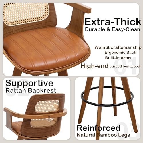 Mid Century Counter Stools, 26.3" Kitchen Island Stools with Curved Back...