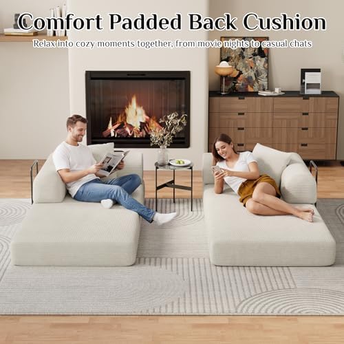 DAMAIFROM Convertible Sleeper Sofa Bed Floor Couch, Beige White | 80" Co...