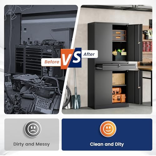 Yizosh Metal Garage Storage Cabinet with Locking Doors and Adjustable Shelves...