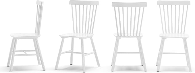 LUE BONA 4PC 18" White Windsor Dining Chairs Set, Spindle Back Wood Dining Chair, Sturdy Solid Hardwood Construction, Easy Assembly, Ideal for Kitchen and Dining Room