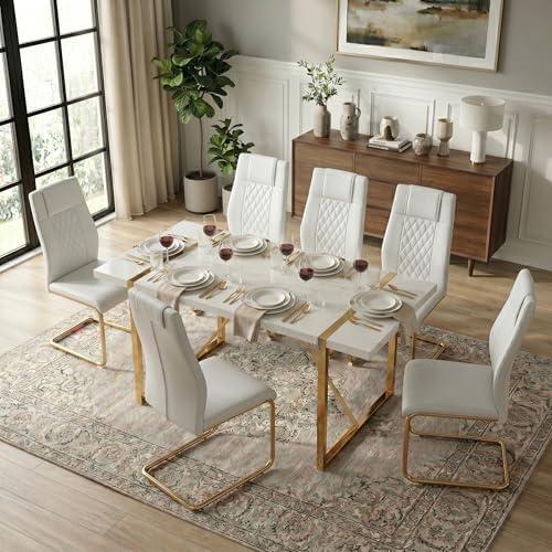 gopop Dining Table Set for 6, Kitchen Table Chairs Set of 6, 7-Piece