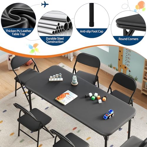GAOMON 7 Piece Set Folding Table and Chairs Set for Boys and Girls