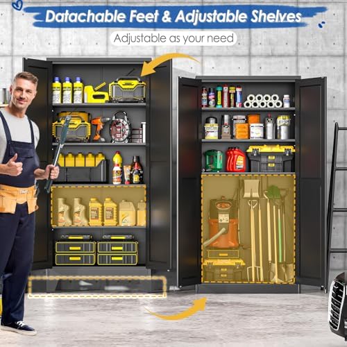 GAIOUS 71" Tall Metal Storage Cabinet with 2 Doors and 4 Adjustable Shel...