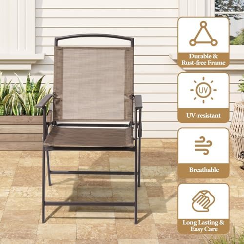 Crestlive Products Set of 4 Patio Folding Chairs 4-Pack Dining Chairs Outdoor...