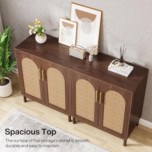 Tribesigns Set of 2 Rattan Sideboard, 59” Buffet Cabinet with Storage