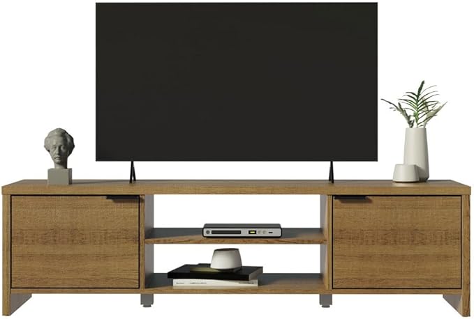 Madesa TV Stand with Cabinet Storage and Open Shelves for 55, 65 Inch Media Storage Gaming Media Console Living Room Entertainment Center Modern Wooden Television Cabinet - Rustic