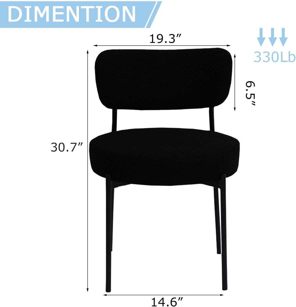 2.7" Black Dining Chairs Set of 6, Boucle Dining Chair with Curved Backr...