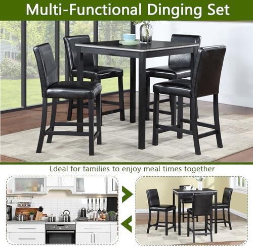 LUMISOL Dining Table Set for 4, Solid Wood Counter Height Kitchen Table Set w...