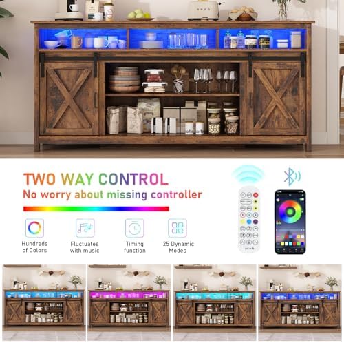 70" LED Farmhouse TV Stand for 80/75/70 Inch TVs,Tall Entertainment Cent...