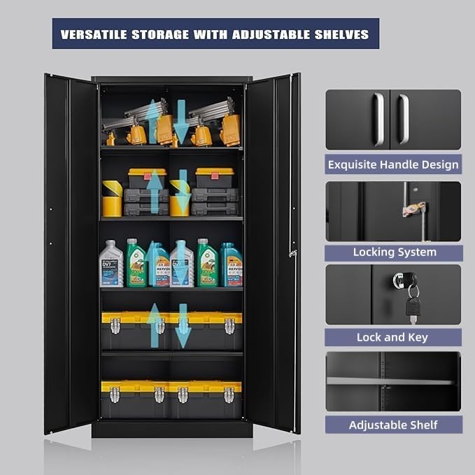 Guizeeopo Metal Storage Cabinet with Adjustable Shelves, Garage Storage Cabin...