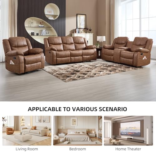 EBELLO 3 Pieces Faux Leather Recliner Sofa Furniture Set, Includes a Manual R...