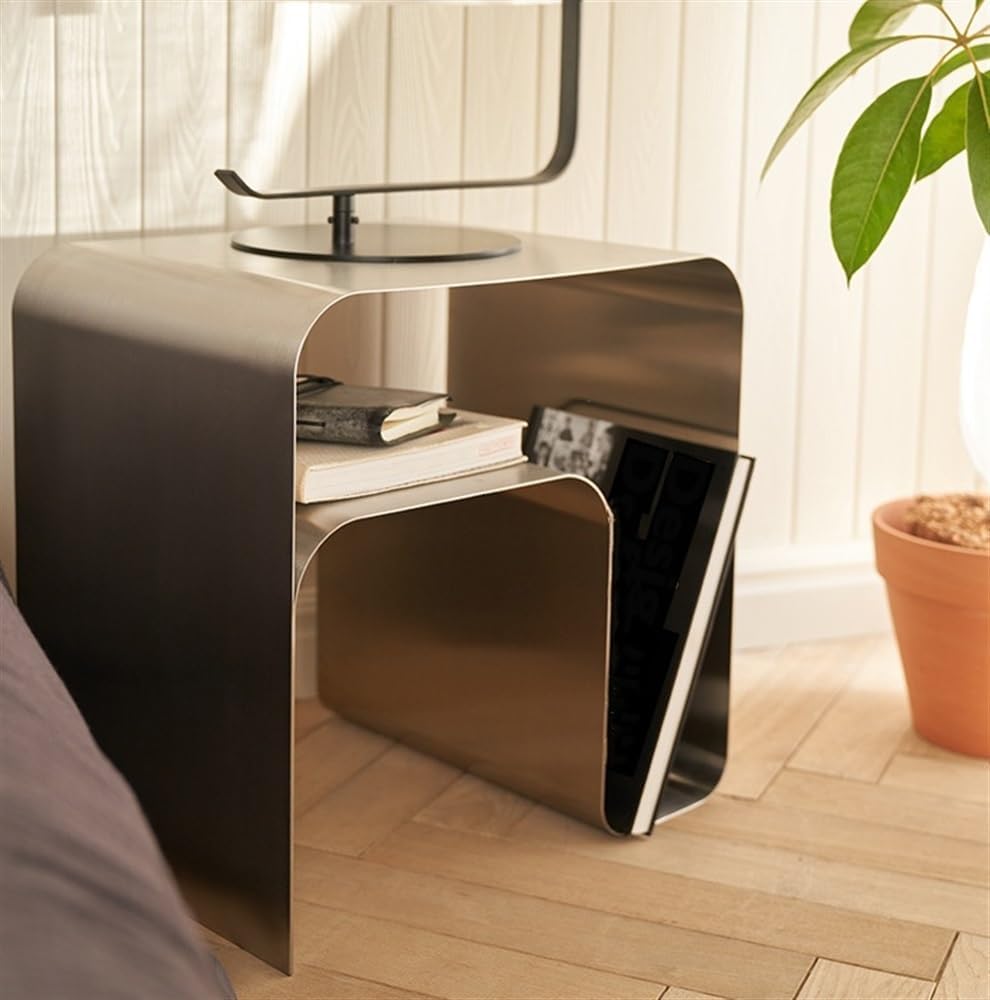 Modern Stainless Steel Night Stand, Side Table with Storage Shelf, Small End ...