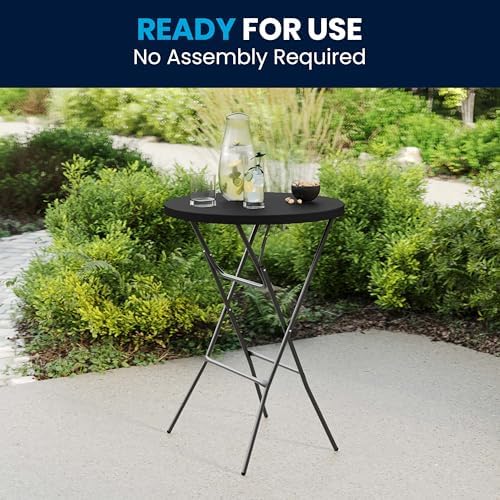 Flash Furniture 2.6 ft Plastic Round Folding Table, Black, 4-Pack