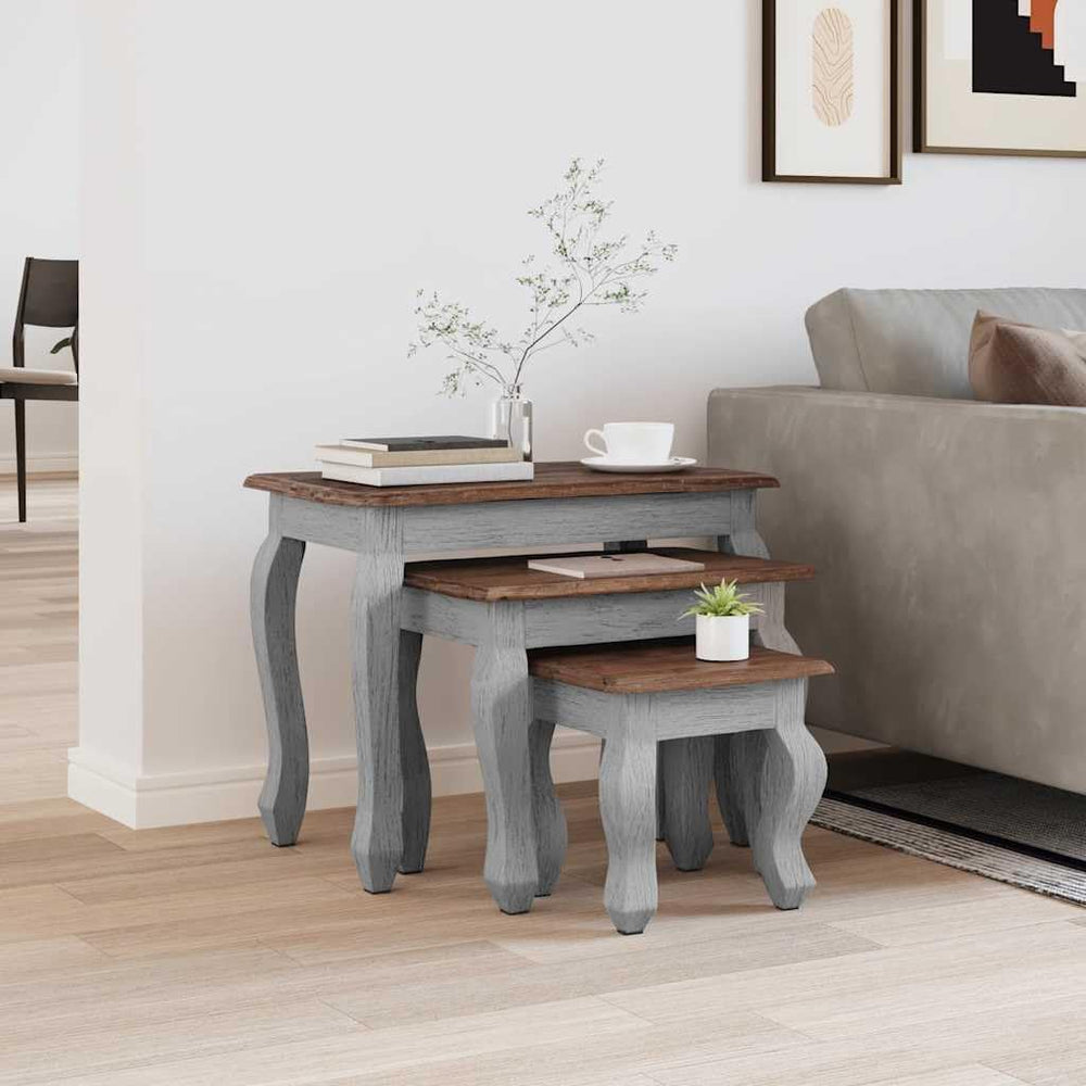 Nesting Table Set 3 Pieces Solid Mahogany Wood | Antique Style, Handmade, Vin...