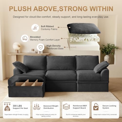 Upgraded Couch with Storage, Sectional Couches for Living Room, L-Shaped Modu...