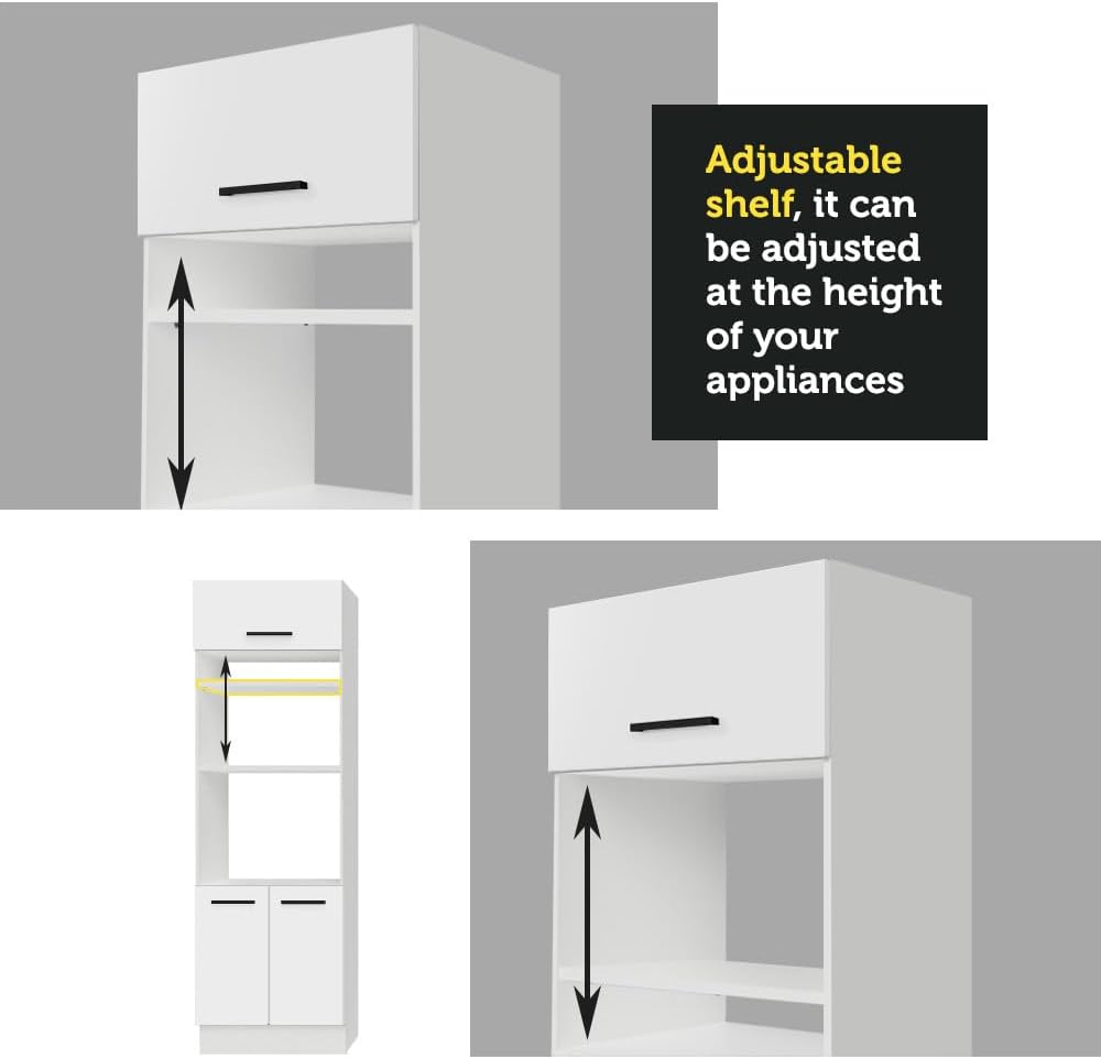 Madesa Hazel 3-Piece Kitchen Storage Set with 3 Doors 3 Open Shelves Pantry C...