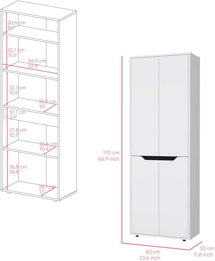 23.6" D*11.8" W*66.9" H Freestanding Storage Cabinet with 3 Sh...