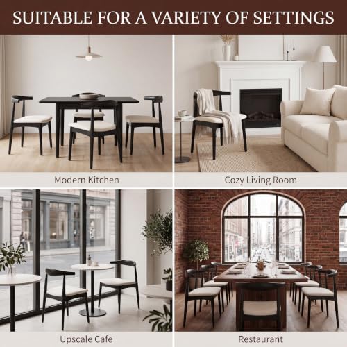 ROCITY Black Dining Chairs Set of 2 Wood Kitchen Chairs with Linen Fabric Cus...