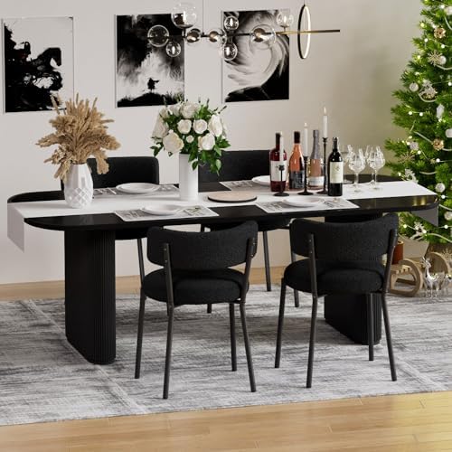 Boucle Dining Chairs Set of 4, Modern Round Upholstered Dining Chairs, Curved...