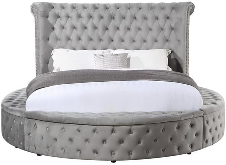 Acme Gaiva Eastern King Bed w/Storage in Gray Velvet