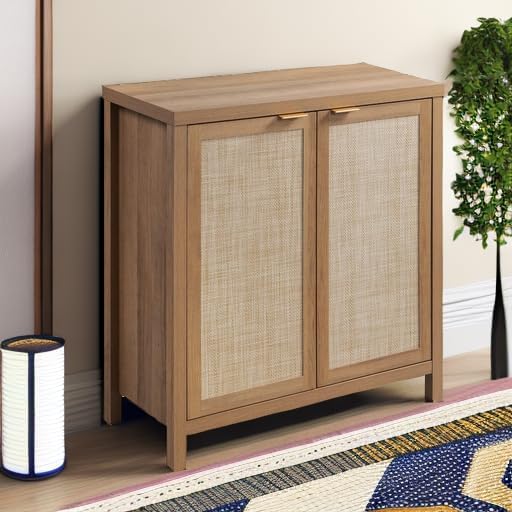 SICOTAS Sideboard Buffet Cabinet with Large Storage - Boho Rattan Credenza Co...
