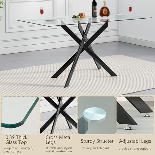 HomVent 60'' 5 Piece Rectangular Glass Dining Table Set for 4