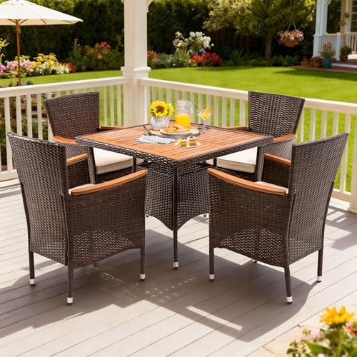 Wisteria Lane Patio Outdoor Table and Chairs Set, Rattan Outdoor Patio Furnit...