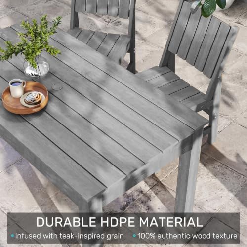 ZHUSI Patio Table, HIPS Outdoor Table with Umbrella Hole, Grey