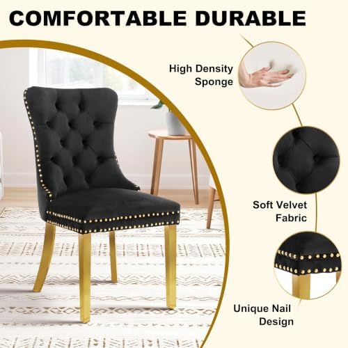 51" 5-Piece Glass Dining Table Set for 4, Black&Gold