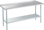 ROCKPOINT Stainless Steel Table for Prep & Work with Backsplash 24x72 Inches, NSF Metal Commercial Kitchen Table with Adjustable Under Shelf and Table Foot for Restaurant, Home and Hotel