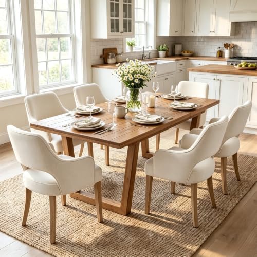 Linen Upholstered Dining Chairs Set of 6 with Arms