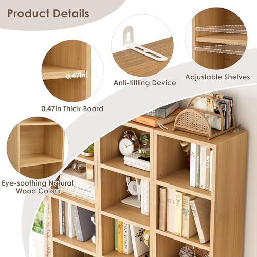 FOTOSOK Bookshelf Bookcase 8-Tier Narrow Bookshelf Tall CD Media Tower Rack