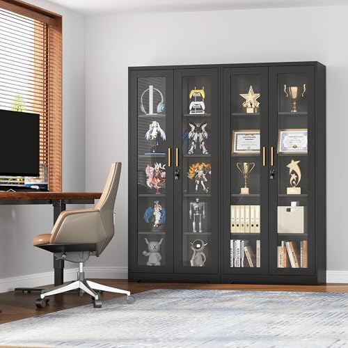 UNICOLY Lockable Display Cabinet with Glass Doors and 4 Adjustable Shelves