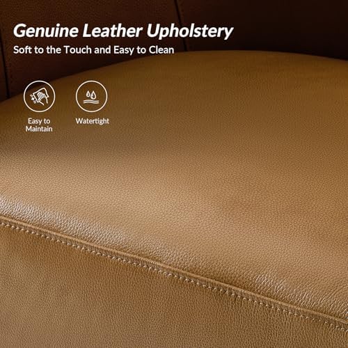 HULALA HOME Leather Swivel Accent Chair with Wood Base Set of 2, Camel | 360-...
