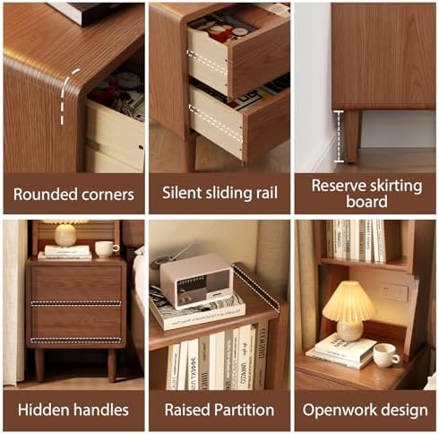 Solid Wood Bookshelf Nightstand Combo, Tall Nightstand with Bookshelf