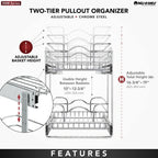 Rev-A-Shelf 2-Tier Kitchen Cabinet Pullout Shelf and Drawer Organizer Slide Out Pantry Storage Basket in Multiple Sizes, 12 x 18 In, 5WB2-1218CR-1