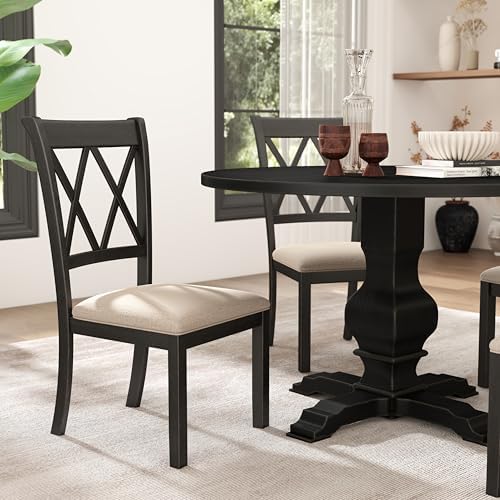 Roundhill Furniture Windvale Fabric Upholstered Dining Chair, Set of 2, Black