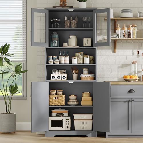 IDEALHOUSE 67" H Tall Storage Cabinet, Freestanding Bathroom Cabinet wit...