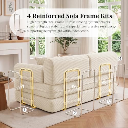 BSHOMGI Convertible Sofa Couch Bed, Folding Corduroy Floor Compression Lovese...