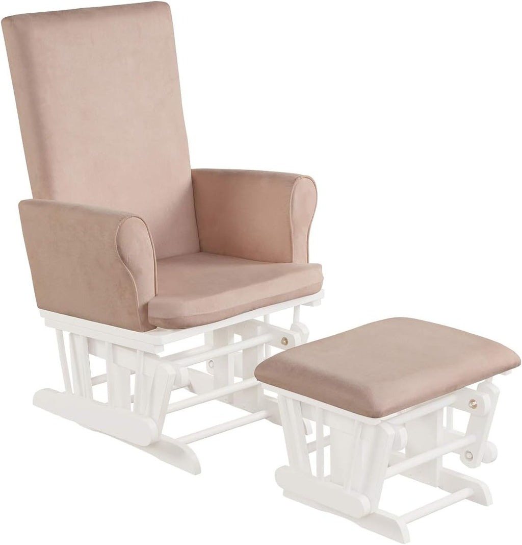 Costzon Baby Glider and Ottoman Cushion Set, Wood Baby Rocker Nursery Furniture for Napping, Nursing, Reading, Upholstered Hoop Glider & Ottoman Comfort Nursery Chair w/Padded Armrests (Pink)