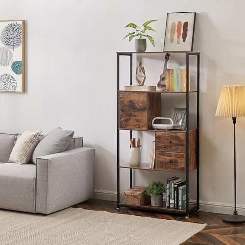 VECELO 5-Tier Bookshelf,Bookcase with Drawers and Cabinet,62"x 31"x...
