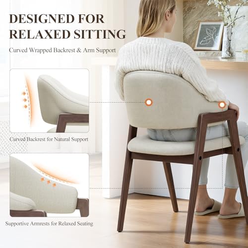 MALOL Wooden Dining Chairs Set of 4, Modern Fabric Upholstered Dining Room Ch...