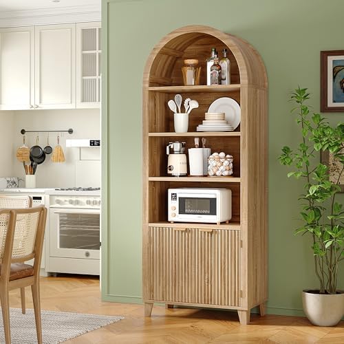 DurayLoly Arched Cabinet, 6-Tier Storage Shelves, Light Oak