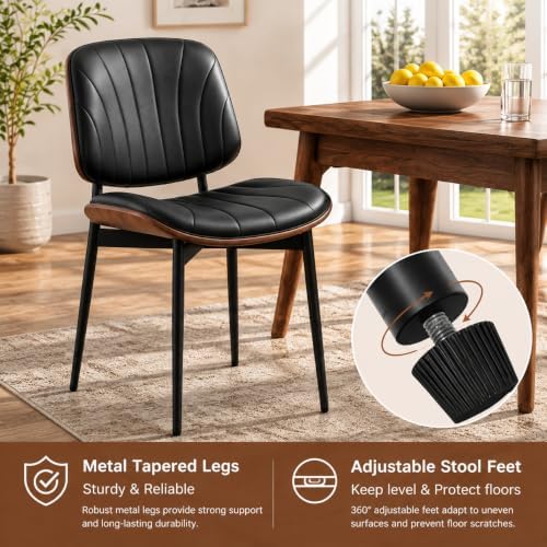 REONEY Dining Chairs Set of 4, Mid-Century Modern Kitchen Chairs, Black