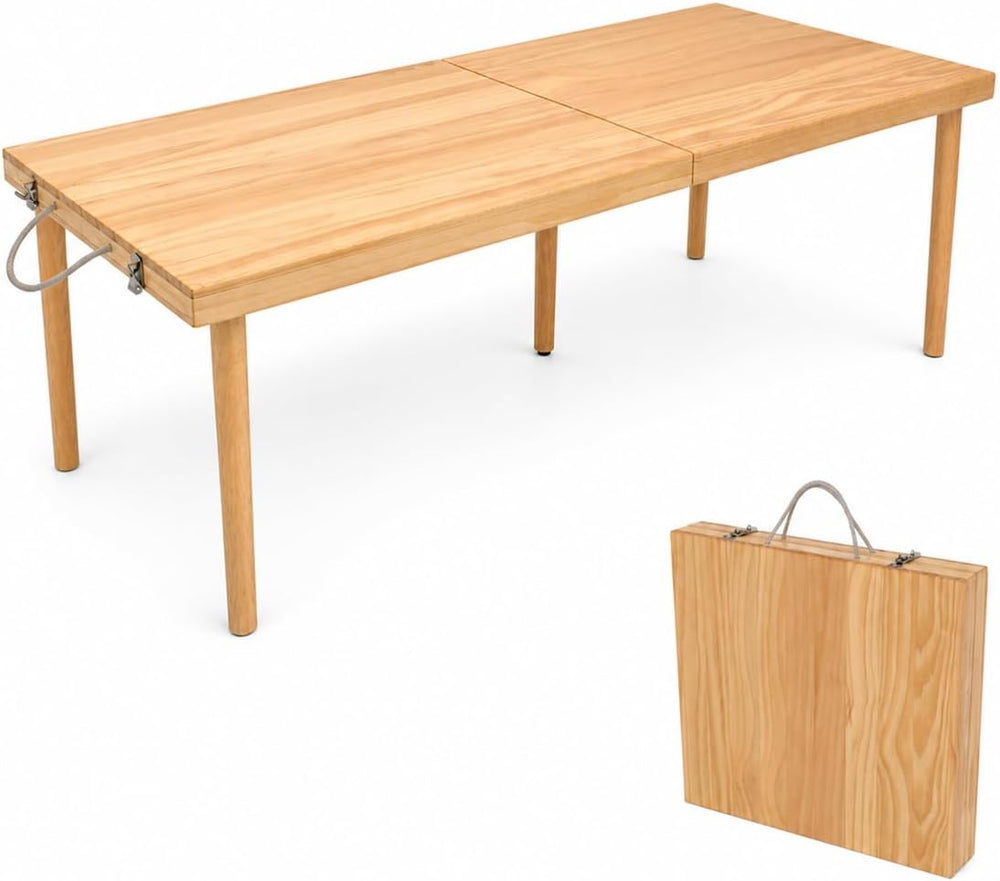 Folding Wooden Picnic Table, All-in-One Storage Box Design Portable Solid Woo...