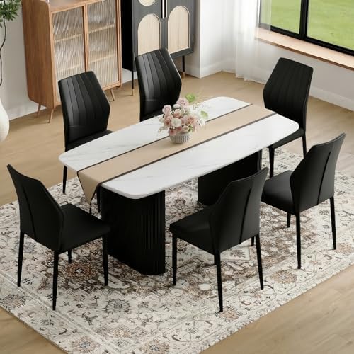 TesNus White Dining Table Set for 6, 67'' Modern Dining Table Set wit...